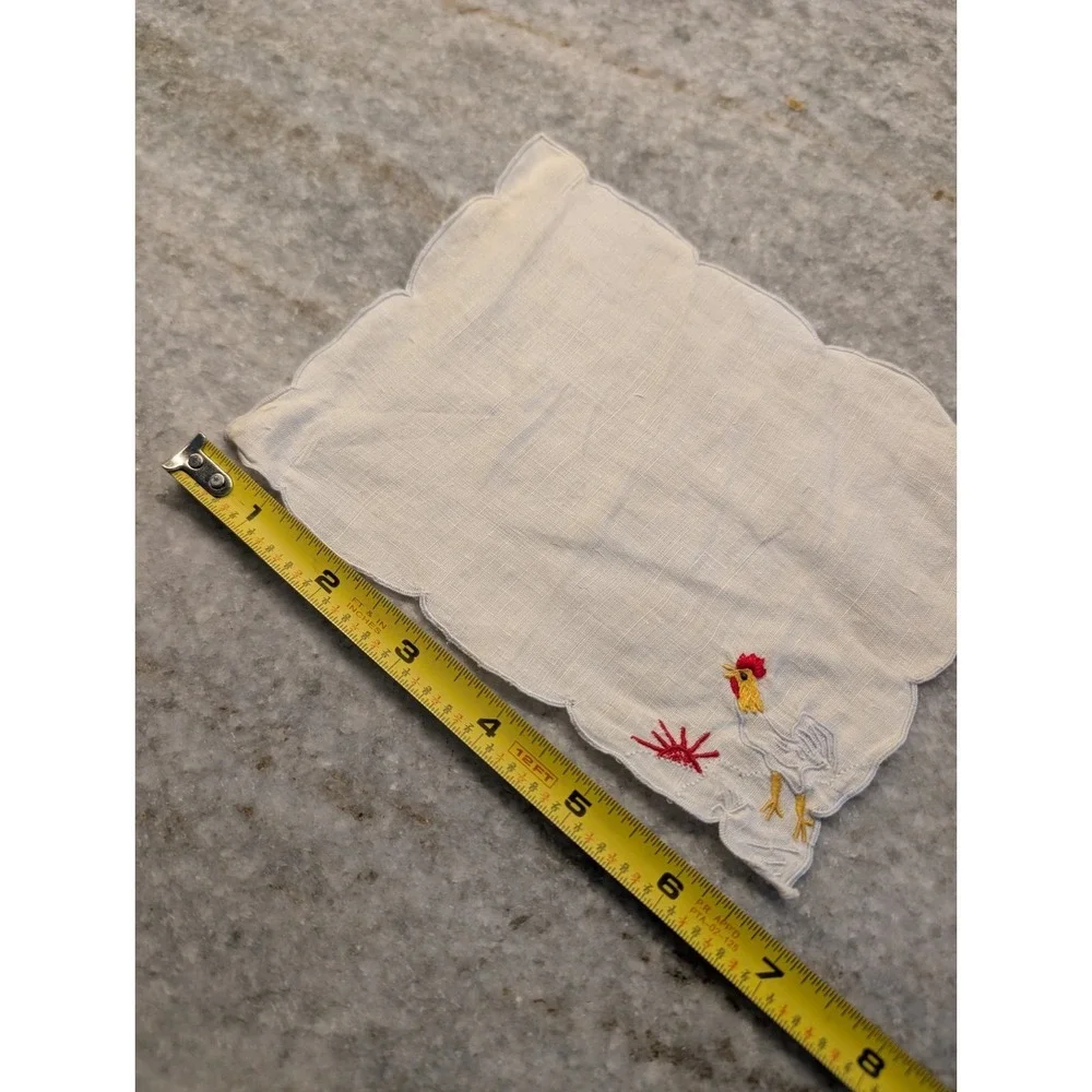 Cocktail Napkin Rooster Vintage Embroidered, No Stains